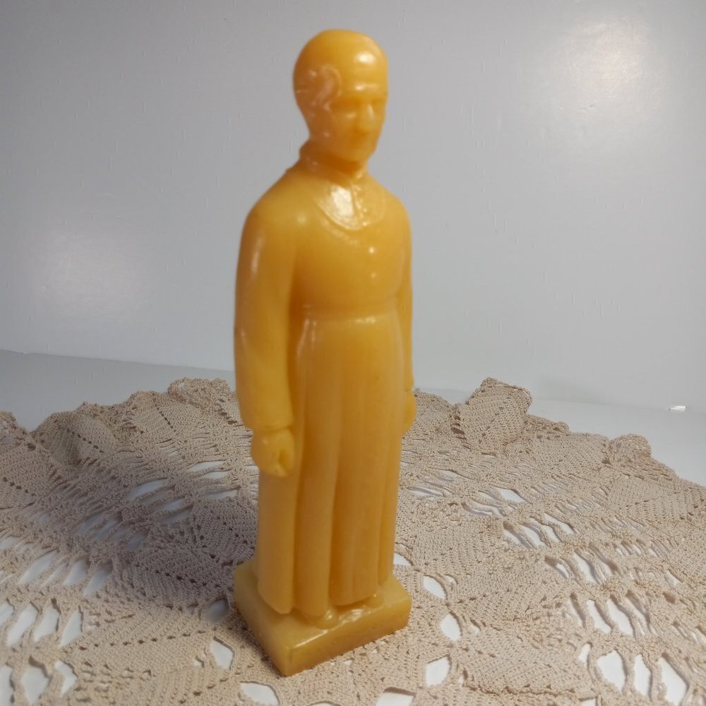 Vintage Resin Religious Statue • Yellow Saint Figurine • Home Altar Decor